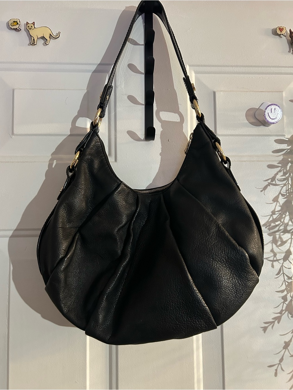 Vera Wang Black Soft Leather Hobo Styled Purse with Gold Hardware
